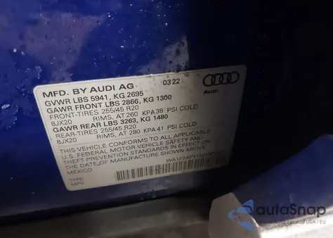 2022 Audi Q5 Prestige 55 Tfsi E S Line Quattro S Tronic from USA, damaged, VIN WA1F2AFY1N2089557